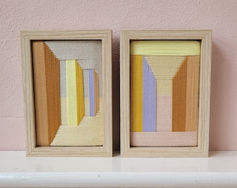 Textile art, woven art, set of 2 artworks, miniature wall art, woven wall art, geometric wall art, textile wall art