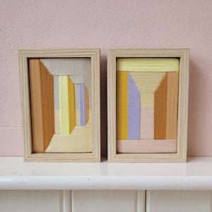 Textilkunst, gewebte Kunst, 2er-Set, Miniatur-Wandkunst, gewebte Wandkunst, geometrische Wandkunst, textile Wandkunst
