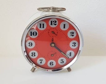 Hema alarm clock, vintage metal wind up clock / alarm clock / desk clock, alarm clock, Dutch  clock, winding clock