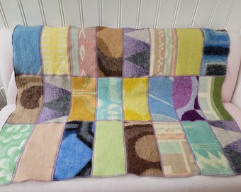 patchwork blanket, wool blanket, sheepwool baby blanket, throw, bedspread 105-130 cm, Hebben&Houden