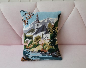 Kilim cushion, Vintage cushion cover, French embroidery cushion cover, vintage kilim 35-45 cm, kilim cushion, Alpine embroidery