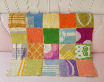 patchwork baby blanket, wool plaid of retro wool blankets 75-95 cm,