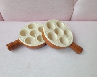 Set of 2 vintage snail dishes, ceramic escargot dishes, Emile Henry snail pans, French ceramics