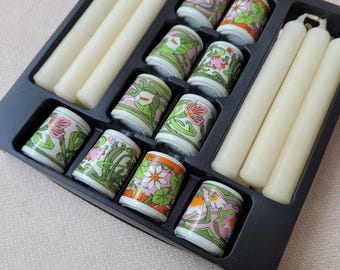 Funny Leuchter 10 candle holders in a box, Art Deco ceramics, Art Deco candle holder, Art Deco flowers, mini candle holders