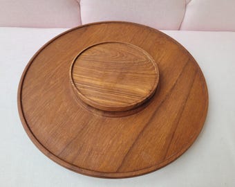 Vintage lazy Susan, vintage serving dish, rotating serving dish, teak lazy Susan, teak serving platter