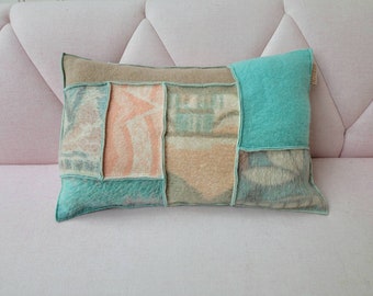 vintage wool blanket, Vintage blanket cushion, patchwork wool cushion 40/60 cm, lumbale cushion, Hebben&Houden