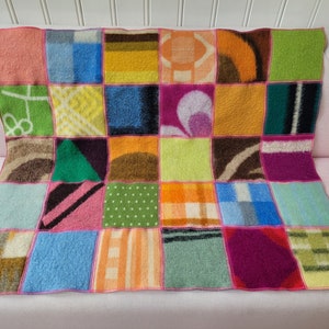 SOLD! patchwork blanket, wool blanket, sheepwool baby blanket, throw, bedspread 105-130 cm, Hebben&Houden