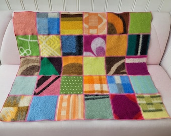 SOLD! patchwork blanket, wool blanket, sheepwool baby blanket, throw, bedspread 105-130 cm, Hebben&Houden