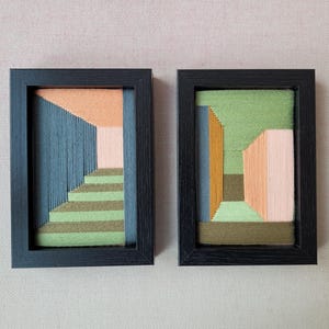 Textilkunst, gewebte Kunst, 2er-Set, Miniatur-Wandkunst, gewebte Wandkunst, geometrische Wandkunst, textile Wandkunst