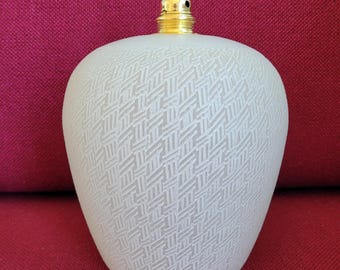 Vintage French lamp, engraved frosted glass lamp, retro pendant lamp, geometric pattern, frosted glass lamp, 1950s lamp