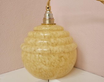 Clichy-Lampe, gelbe Clichy-Pendelleuchte, Art-déco-Lampe, Wolkenglaslampe, Glas-Klischee-Lampe
