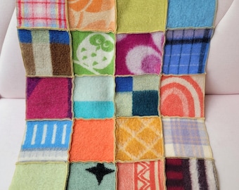 patchwork baby blanket, wool plaid of retro wool blankets 70-90 cm,
