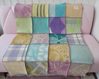 patchwork blanket, wool blanket, sheepwool baby blanket, throw, bedspread 105-130 cm, Hebben&Houden