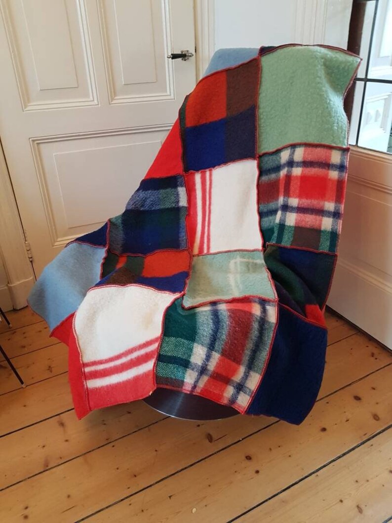 Patchwork throw /vintage throw / wool blanket country style Etsy