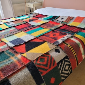 Patchwork throw, vintage bedspread / patchwork wool blanket made of dutch vintage sheep wool Aabe blankets 63&quot;/86,5&quot; inch, Hebben&Houden