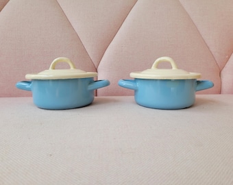 Set of 2 Dutch vintage mid-centuries enamel casserole 1950