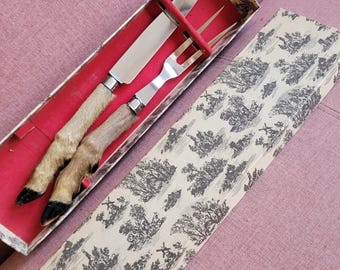vintage French meat cutlery taxidermy cutlery, carving cutlery, game cutlery, meat knife and meat fork, EMF