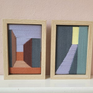 Textilkunst, gewebte Kunst, 2er-Set, Miniatur-Wandkunst, gewebte Wandkunst, geometrische Wandkunst, textile Wandkunst