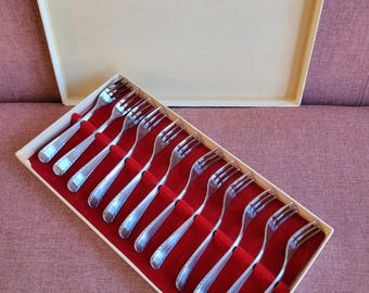 Vintage Solingen pastry forks, Solingen forks in a box, 12-piece Solingen NONA set