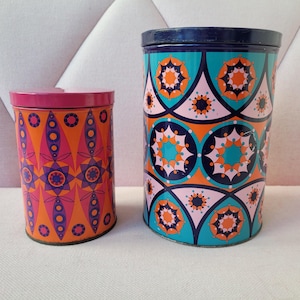 Set of 2 vintage Tomado tins XL, Tomado tin, vintage Tomado storage container 1970, Space age Tomado tins