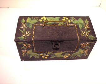 Vintage Toleware Hand painted Tin Box