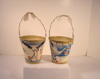 Antique Paper Mache Baby Arrival Baskets
