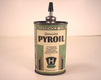Tapa de plomo de aceitera Pyroil vintage, recuerdos de gas y petróleo de la década de 1930