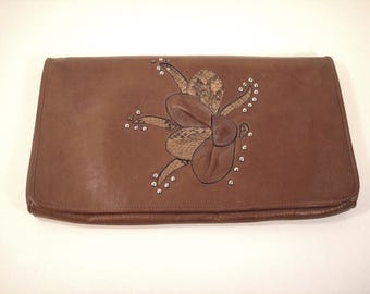Vintage Bettina Italian leather and snakeskin envelope clutch handbag