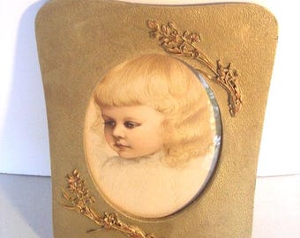 Antique Frame and Print of a Young Girl
