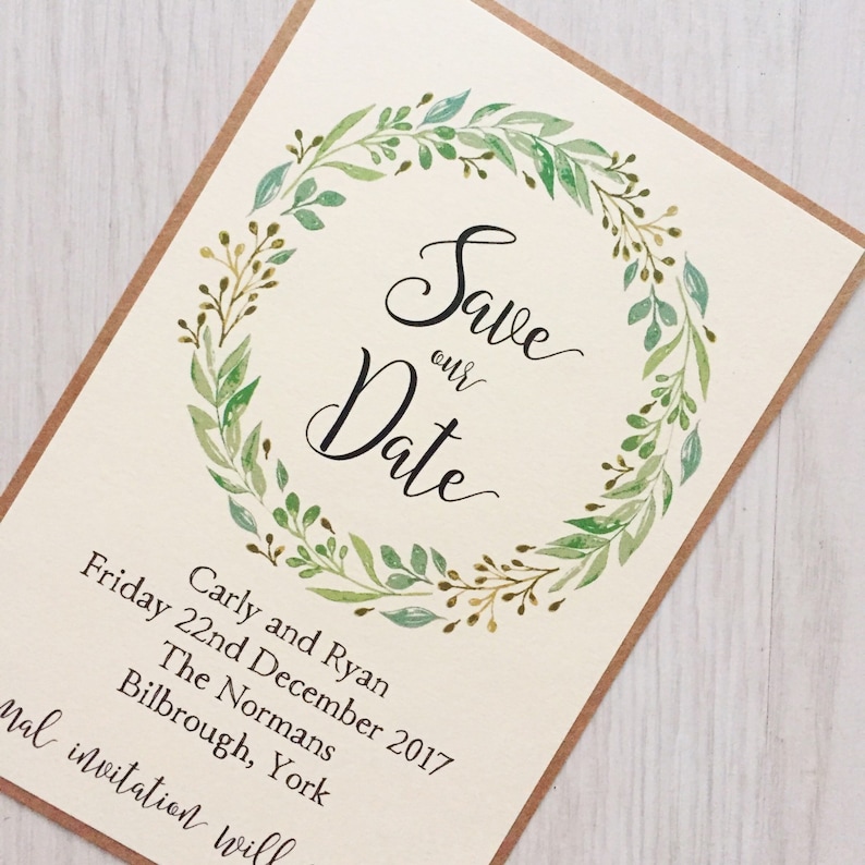 Rustic Wreath Save the Date Card Greenery Wedding Greenery Save the Date