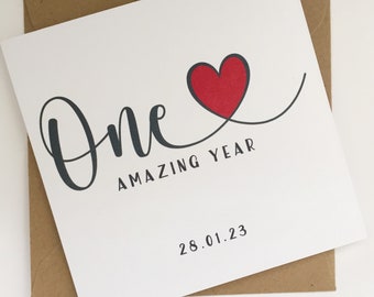 Personalised One Year Anniversary Card, One Amazing Year, 1 Year Anniversary Card for Boyfriend, Girlfriend or Partner