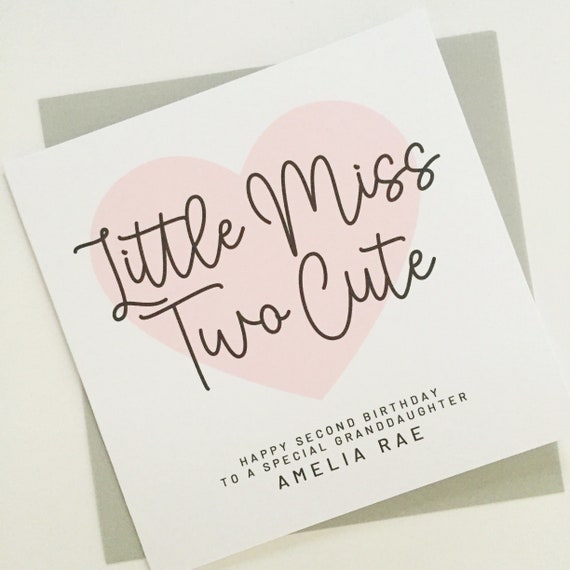 Little Miss Two Cute Birthday Card, Personalised 2nd Birthday Card for Granddaughter, Niece, Daughter, Cousin, Goddaughter, Little Girl