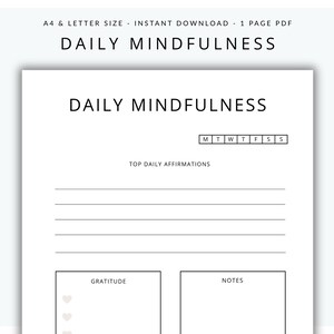 Diário de Mindfulness, Check-in semanal de gratidão sem data, Planilha de Mindfulness Guiada, Imprimível de Mente Positiva, Carta EUA e PDF A4