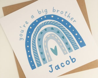 Congratulations You're a Big Brother Card, Personalised Rainbow New Brother Card, Best Big Brother, Promoted to Brother, New Sibling Card