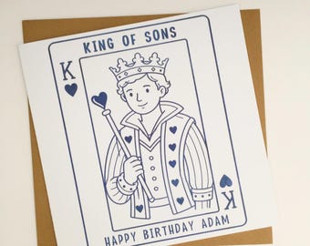 King of Sons Birthday Card, Funny Personalised Birthday Cards for Son from Parents
