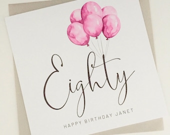 Personalised 80th Birthday Card, Age 80 Birthday Card for Mum, Grandma, Nanny, Auntie, Sister