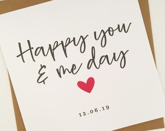 Personalised Anniversary Card, Happy You And Me Day Love Card, Cute Anniversary Card for Husband, Wife, Boyfriend, Girlfriend, Partner