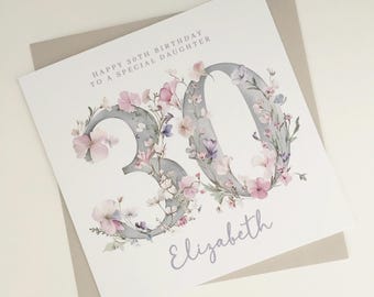 30th Birthday Card for Her, Daughter Granddaughter Sister Niece Cousin Personalised Card