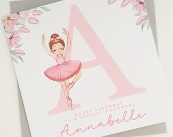 Personalised Ballerina Birthday Card, Cute Dancer Birthday, Ballet Dance Card for Daughter, Granddaughter, Cousin, Sister, Niece, Friend