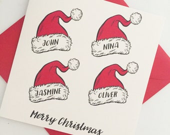 Family Christmas Card, Personalised Christmas Card, Family Names Christmas Card, Santa Hat Christmas Card for a Family