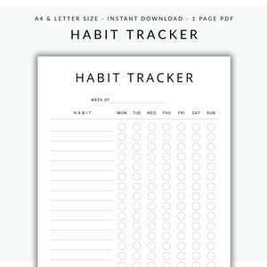 Rastreador de hábitos semanal (PDF imprimible), plantilla de seguimiento de hábitos y rutinas, planificador de motivación semanal, reto de hábitos de 7 días, tamaño carta (EE. UU.) y A4.