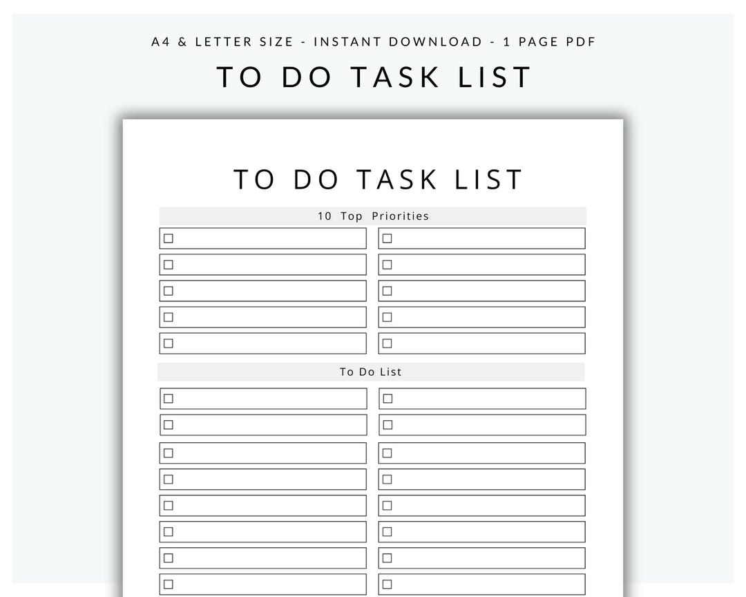 Printable to Do Task List, Simple Daily Priority Task List Template, US ...