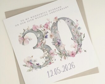 Wife Pearl 30th Wedding Anniversary Card, 25 Years Married Keepsake Card for Husband