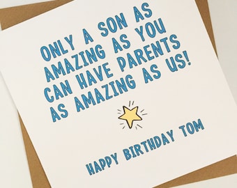Funny Son Birthday Card, Personalised Birthday Card for Son, Card for Grown up Son, Best Son Card, Joke Birthday Card from Parents