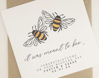 Bee Wedding Card, Personalised Engagement or Wedding Day Card for Couple, It Was Meant To Bee, Congratulations Wedding Day for Newlyweds