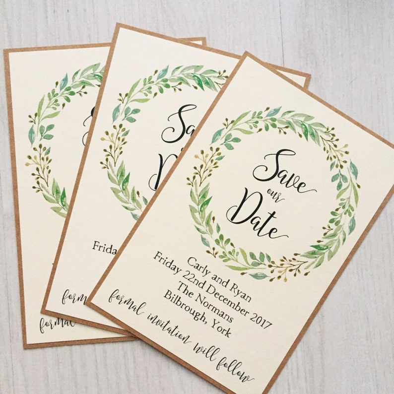 Rustic Wreath Save the Date Card Greenery Wedding Greenery Save the Date