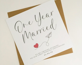 Personalised First Anniversary Card for Husband, Paper Wedding Anniversary Keepsake to Wife