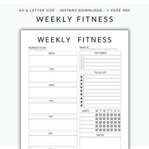 Planificador semanal de ejercicios (PDF), seguimiento de entrenamiento de levantamiento de pesas y pilates, planificador de ejercicios de 7 días, ejercicios semanales rellenables (PDF, tamaño A4 y carta estadounidense)