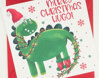 Dinosaur Christmas Card, Personalised Children's Christmas Card, Cute Dinosaur Card for Son, Grandson, Nephew, Brother, Godson, Little Boy