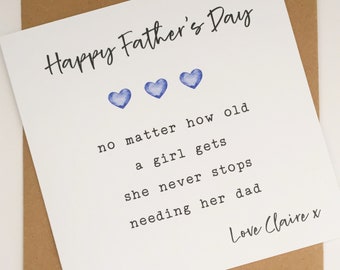Personalised Father's Day Card from Grown Up Daughter, Poem Father's Day card for Dad, Simple Father’s Day Card